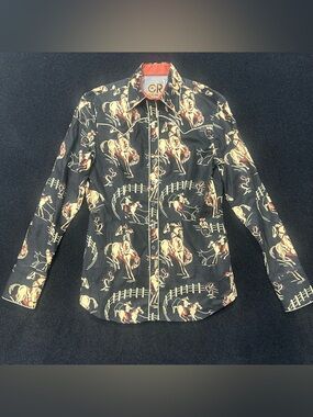 CR Ranchwear Western-Inspired Pro Ropin and Ridin Black Button-Down Shirt